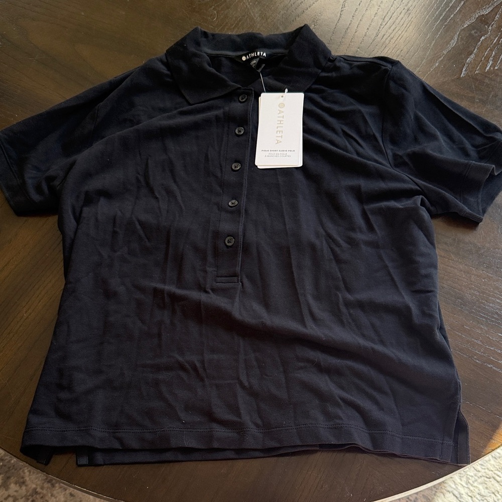NWTs, Athleta Black Short Sleeve Polo Shirt, Size L